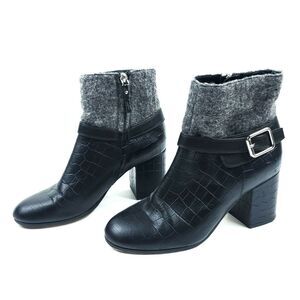 Deimillie Boots EUR 39 Black Textured Leather Boiled Wool Sweater Ankle Booties